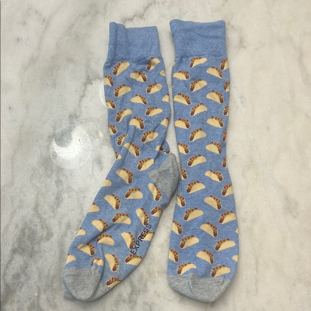 Express Light Blue Socks with Taco Print